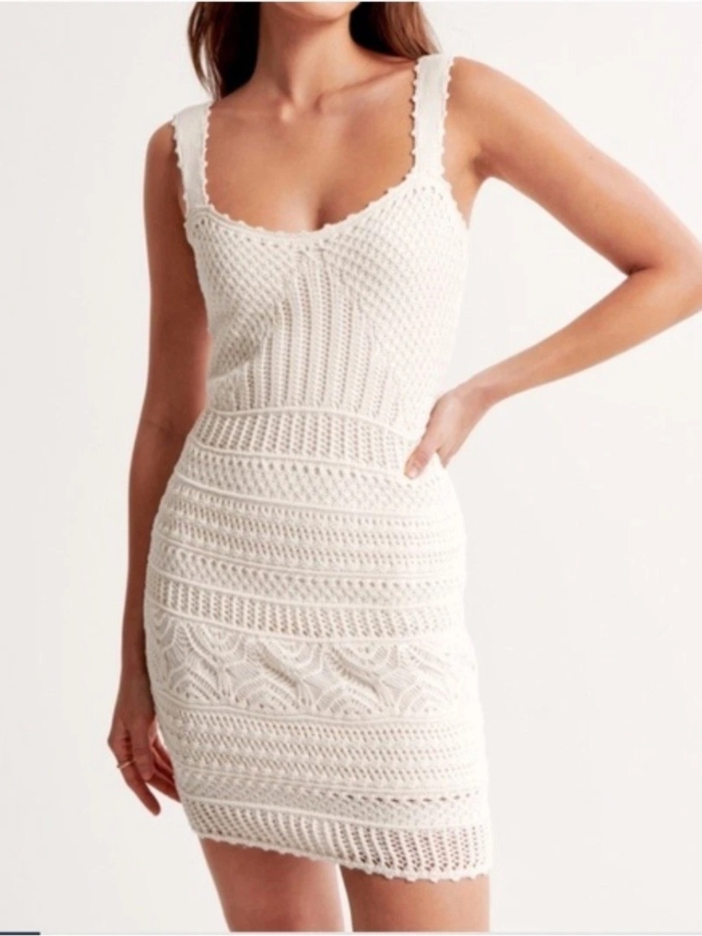 Abercrombie&Fitch Crochet Knit Cream Slip Dress